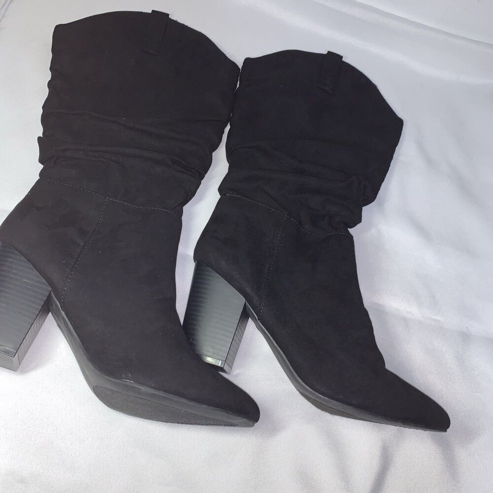 Women's Sock Fashion Boots Kohl's SO size 9 Mid Calf , Black Suade Block Heel - Picture 3 of 15